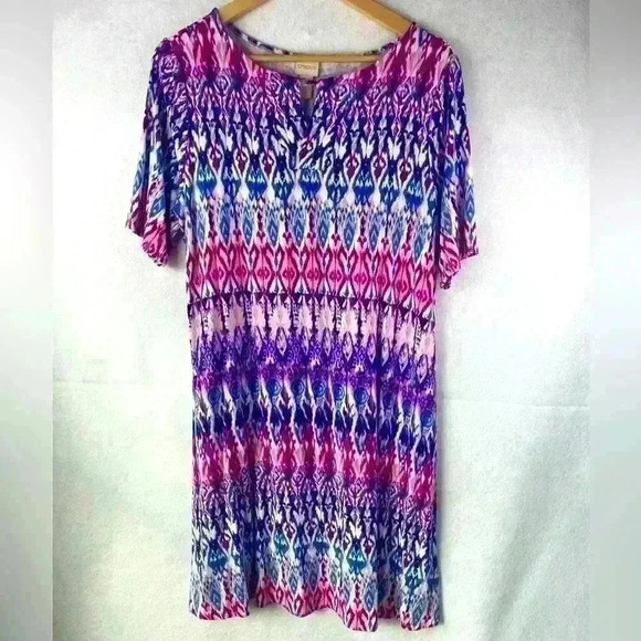 Chico’s‎ Pastel Ikat Print Keyhole Jersey Knit Shift Dress Size 2P/PL - Picture 3 of 12